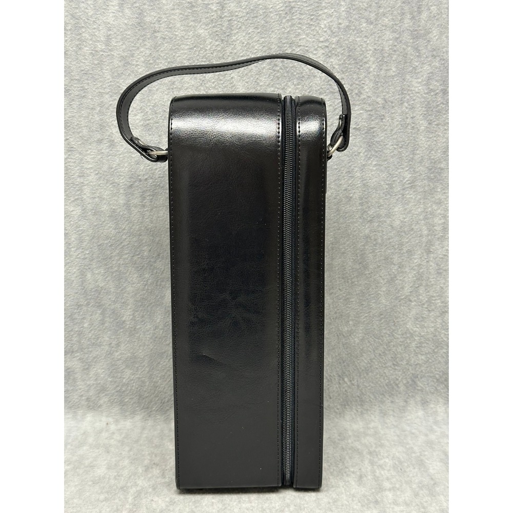 Royce Single Bottle Wine Carrier Black Leather Zippered Travel Tote Bag